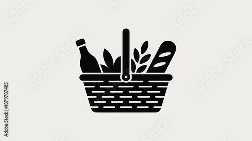 A classic picnic basket filled with food and drink for an outdoor meal enjoyment Vector