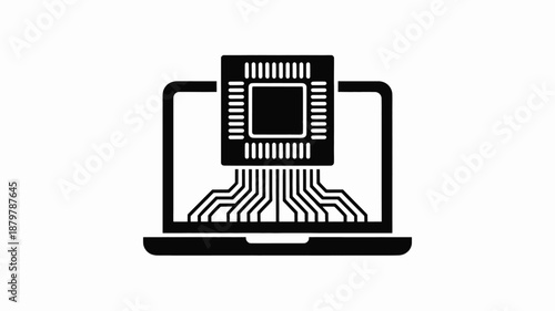 Processor chip connected to a laptop representing advanced computing technology Vector