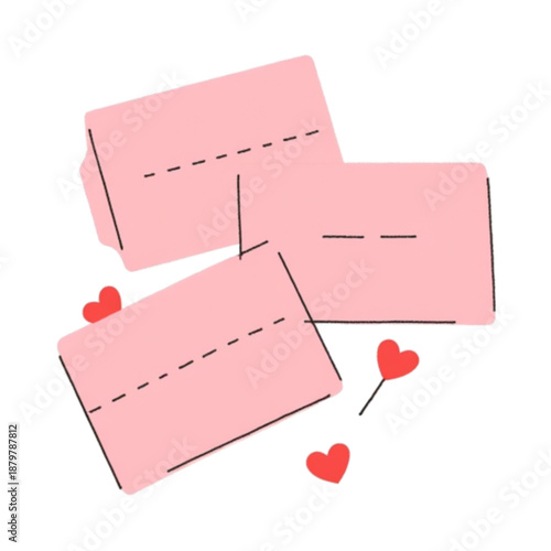 Pink greeting cards with hearts on black background