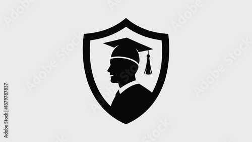A graduate's profile within a protective shield, symbolizing academic achievement and future security Vector