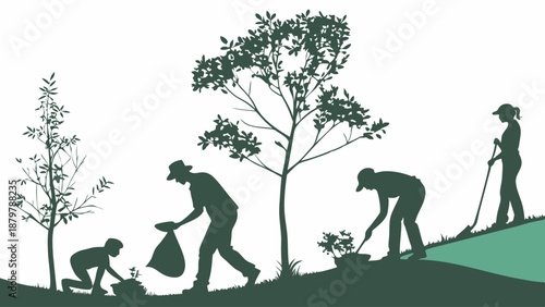 Community Volunteers Planting Trees and Cleaning Litter for Environmental Conservation CSR Initiative and Earth Day Campaign