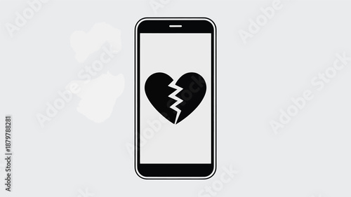 Broken heart on smartphone screen symbolizing digital heartbreak or failed connection Vector