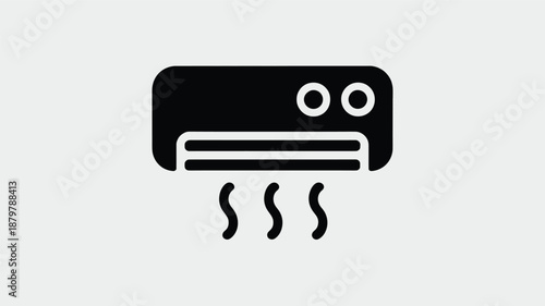Black air conditioner icon with wavy lines representing cool air flow Vector