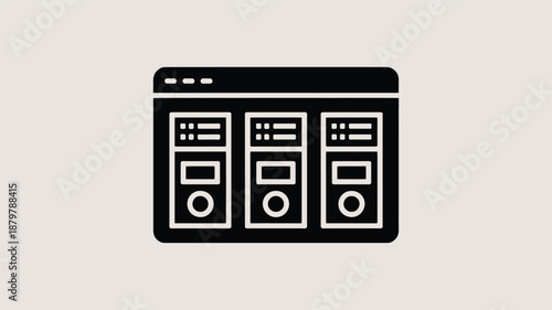 Web hosting service icon illustrating server racks within a browser interface Vector