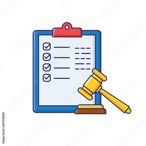 Legal Checklist Clipboard with Gavel Icon for Compliance and Approval Concept