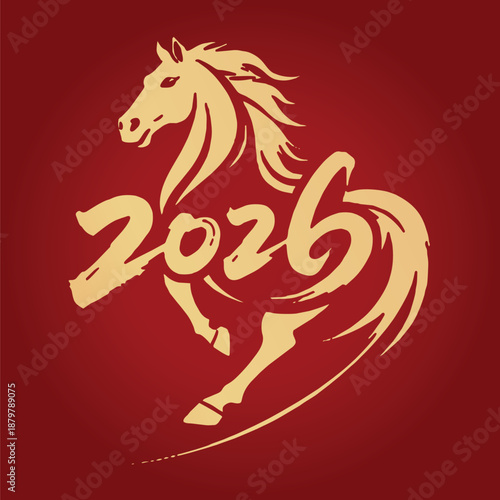 2026 Year of the Horse Lunar New Year Vector Illustration