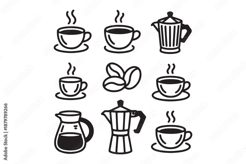 Obraz premium Hand-Drawn Coffee Brewing Icons Collection