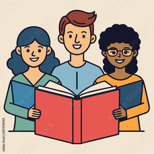 Three friends reading together