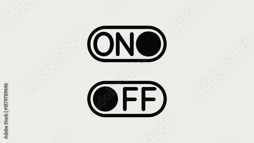 Black and white 'on' and 'off' toggle switch icons representing control and status Vector