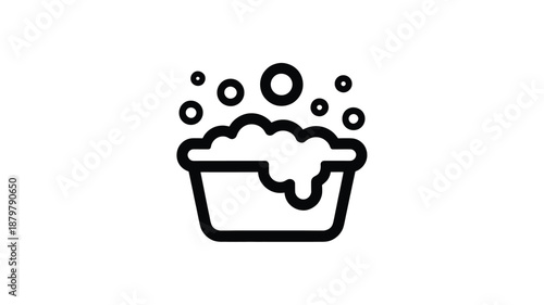 Outline icon of a wash basin with soap suds and bubbles, symbolizing cleanliness and hygiene Vector