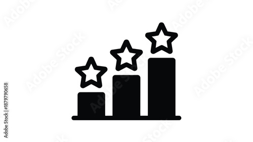 Ascending bar chart with stars representing performance levels or quality rating progress Vector