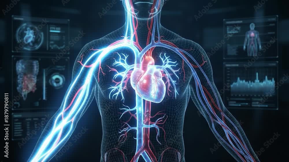 An illustrative, detailed rendering of the human circulatory system ...