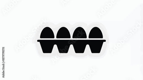 Simple black icon of four eggs neatly arranged in an open carton on a light grey background Vector