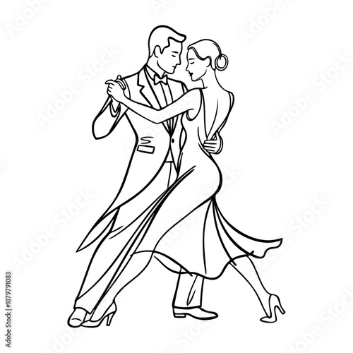 Salón de baile. Dibujo de pareja de bailarines de tango o vals con líneas