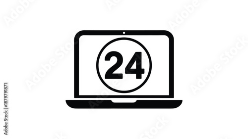 Always available online: 24/7 service displayed on a modern laptop screen icon Vector