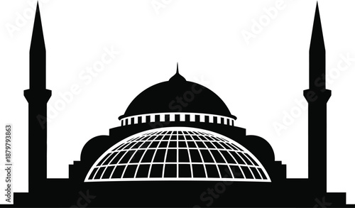 Silhouette of a mosque with domes and minarets