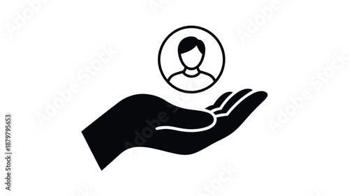 Hand holding a person icon symbolizing customer care, user support, or personalized service Vector
