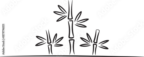 Bamboo plant continuous one line drawing, minimal nature zen outline vector illustration icon