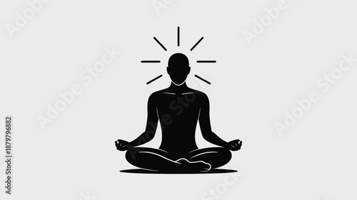 Silhouette of a meditating person radiating light symbolizing focus and inner peace Vector