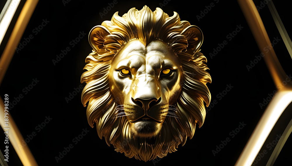 Obraz premium Golden Lion Head Luxury Emblem on Black Background