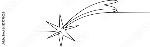 Shooting star continuous one line drawing, minimal magic wish outline vector illustration icon