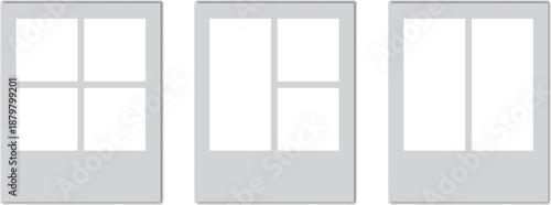 Blank polaroid photo collage frames report film Vector Set. Empty white picture camera frame templates with single and multi photo collage layouts on grey background. Photography, and portfolio.
