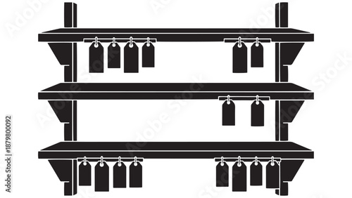 Solid Shelf Icon Illustration Showing Store Shelving With Price Tags Representing Retail Display, Merchandising And Product Pricing
