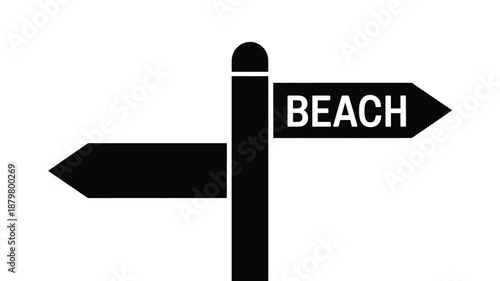 Black signpost showing the direction to the beach with an empty arrow pointing left Vector