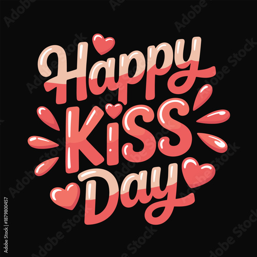 Happy Kiss Day text with hearts and splashes lettering