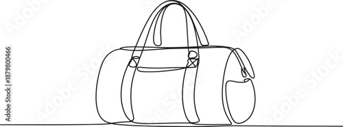Travel duffel bag continuous one line drawing, minimal gym luggage outline vector illustration