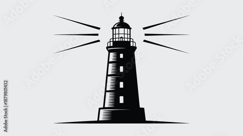 Classic lighthouse silhouette emitting guiding light, a timeless symbol of safety and direction Vector