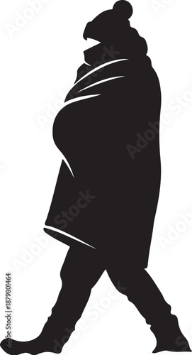 Pregnant Woman Walking Silhouette in Black and White Background