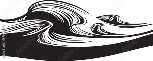 Monochromatic Wave Design with Swirling Black and White Patterns