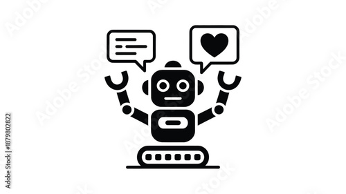 A robot displaying communication and emotion through speech bubbles icon Vector