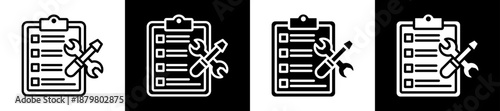 Maintenance Plan Icon Set In Black And White Filled Style Collection
