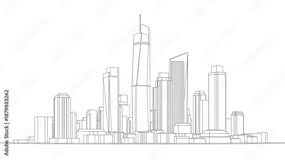 Fototapeta premium Urban Skyline Sketch Illustration