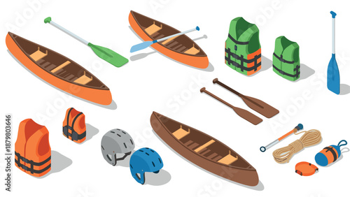 Isometric canoe and kayaking gear set with safety equipment and accessories