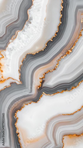 Luxury Agate Texture Background with Golden Inclusions. Abstract Stone Pattern with White, Grey, and Beige Swirls.