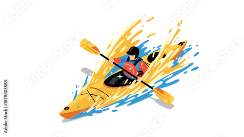 Dynamic splash of a canoeist braving whitewater rapids in vibrant colors