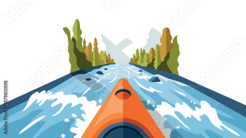 Kayaking adventure through river rapids with scenic mountain views