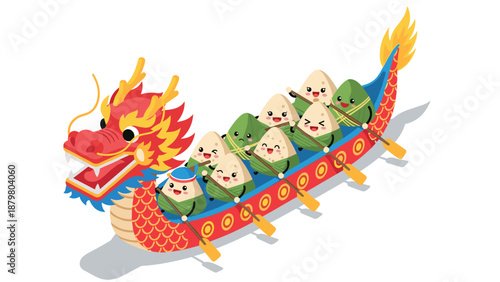 Cute dumplings in dragon boat for festive celebration