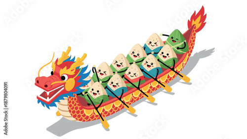 Playful dumplings row in vibrant dragon boat for festival celebration