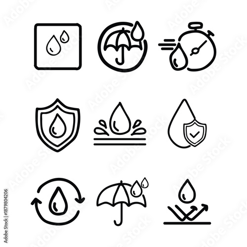 Water Protection Insurance Icons Set Line Style Isolated on White Background