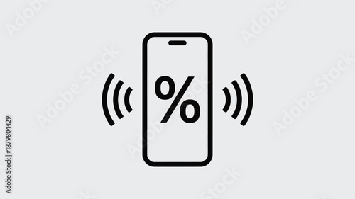 Mobile phone with percentage symbol and notification waves for digital deals and discount alerts Vector