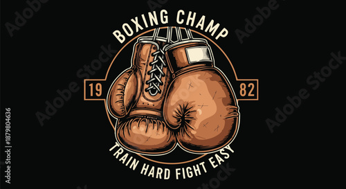 Vintage Boxing Gloves Emblem - Motivational Sports Design for Gyms and Athletic Brands.