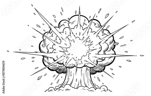 Dynamic Comic Book Style Explosion Effect Vector Illustration in Black and White
