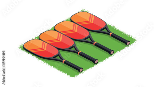Isometric pickleball paddles on grass – perfect equipment for outdoor sports enthusiasts