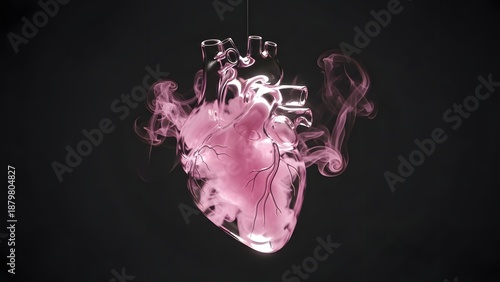 Wallpaper Mural Abstract heart form with pink smoke against a dark background conceptual art Torontodigital.ca
