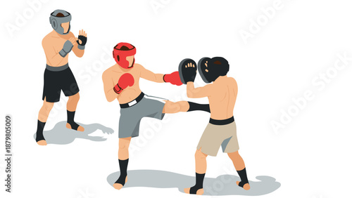 Cartoon martial arts fighters sparring with protective gear
