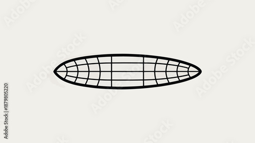Minimalist black outline of an elongated oval shape with an internal grid pattern on a light background Vector
